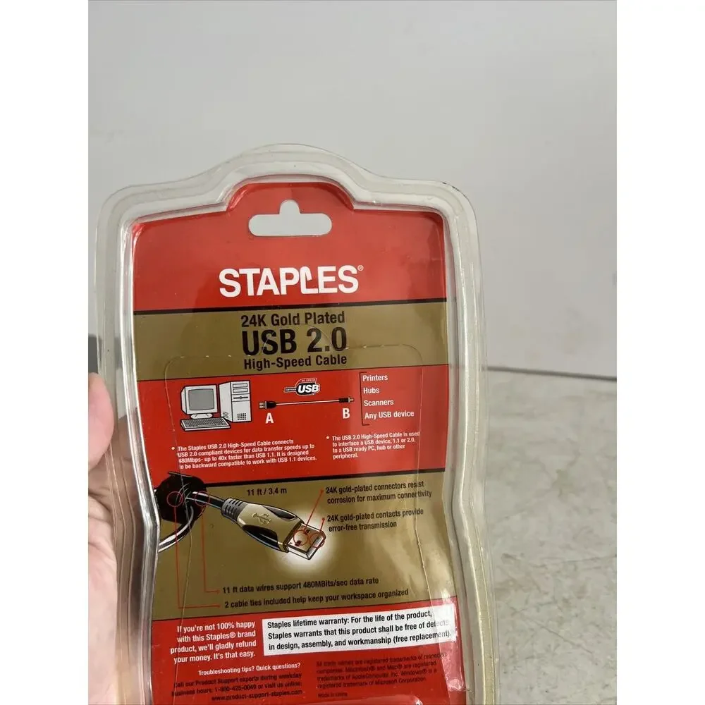 USB 2.0 Gold Plated High Speed Cable 11' Error Free Transmissions Sealed